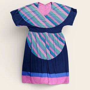 Vintage Vibrant Colorful Blue Pink Green Darlene Dress Size 46